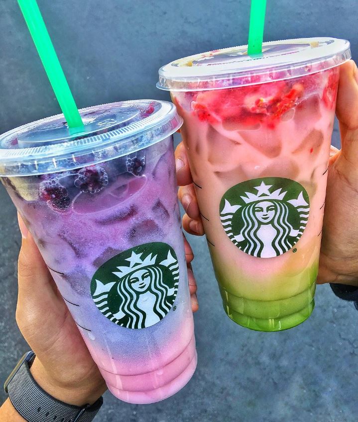 pink purple drink and matcha pink drink
