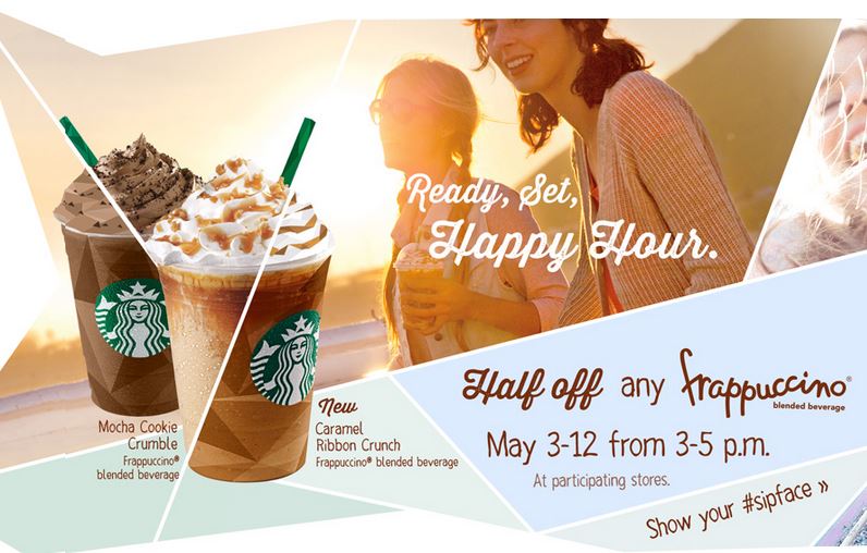 Starbucks Happy Hour May 3-12, 3-5pm: Half Off Any Frappuccino!