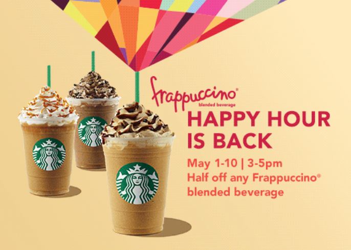 Starbucks Happy Hour 2015 May 1 10 Half Off Any Frappuccino Starbucks Secret Menu