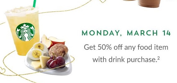 Monday March 14 50% off food item