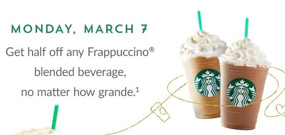 Monday March 7 Half Price Frappuccinos